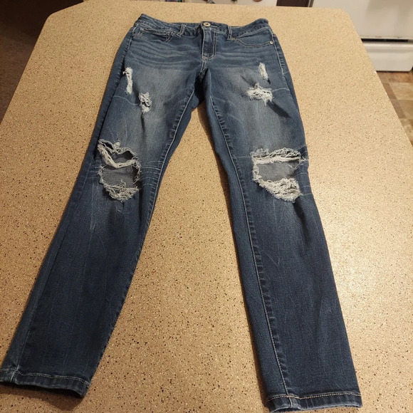 Maurices Denim - Maurices Skinny Ankle Distressed Denim Jeans Women's M-R Medium Blue holes